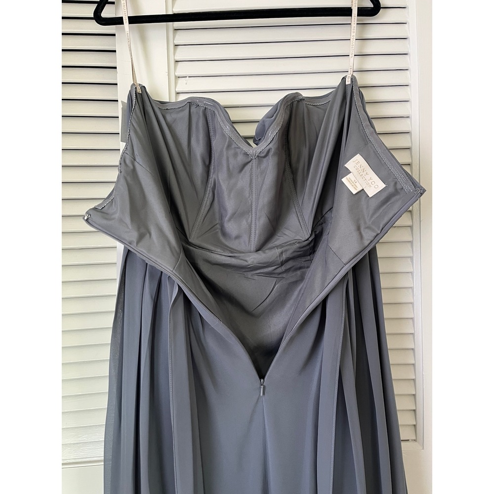 NWT Jenny Yoo Mira Convertible Pleated Strapless Chiffon Gown Denmark Blue Sz 14 - Picture 9 of 13